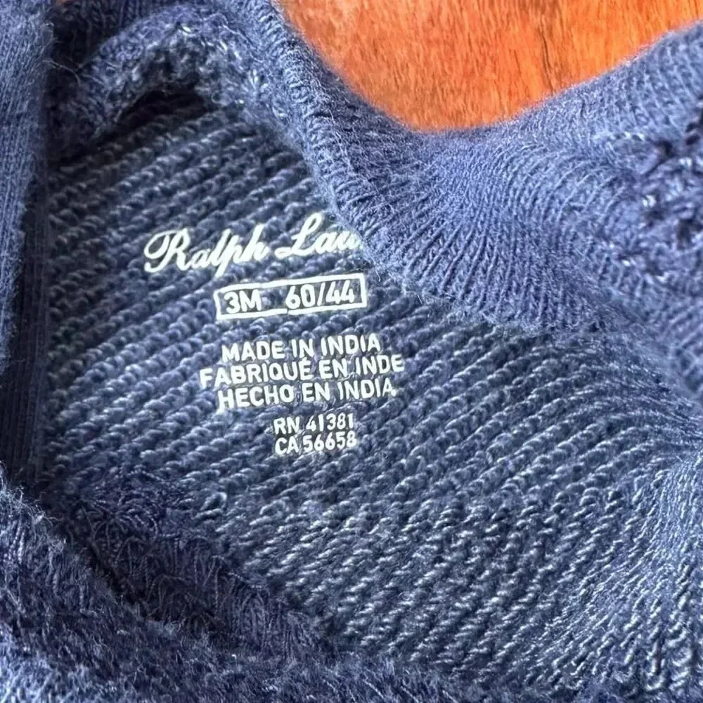 RALPH LAUREN Baby Girl 3M Navy White Star‎ Print Dress Ruffle Hem
